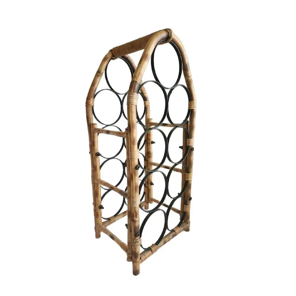 Mid Century Bamboo 9 Bottle Wine Rack